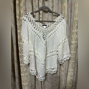 Vivid Importers Coastal White Crochet Top Size 1X NWT